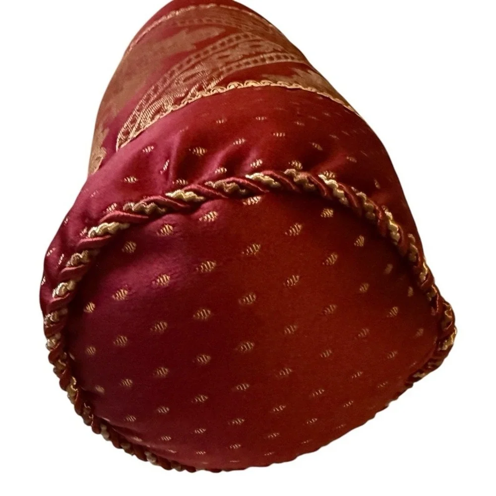 Decorative Bolster Pillow Gold Floral Rope Trim Accent 18